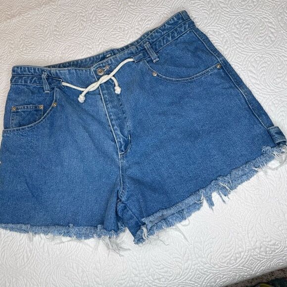 Vintage 90’s Hi-Rise Raw Hem Carpenter Jean 3” Shorts with Rope String Size M - Picture 1 of 11